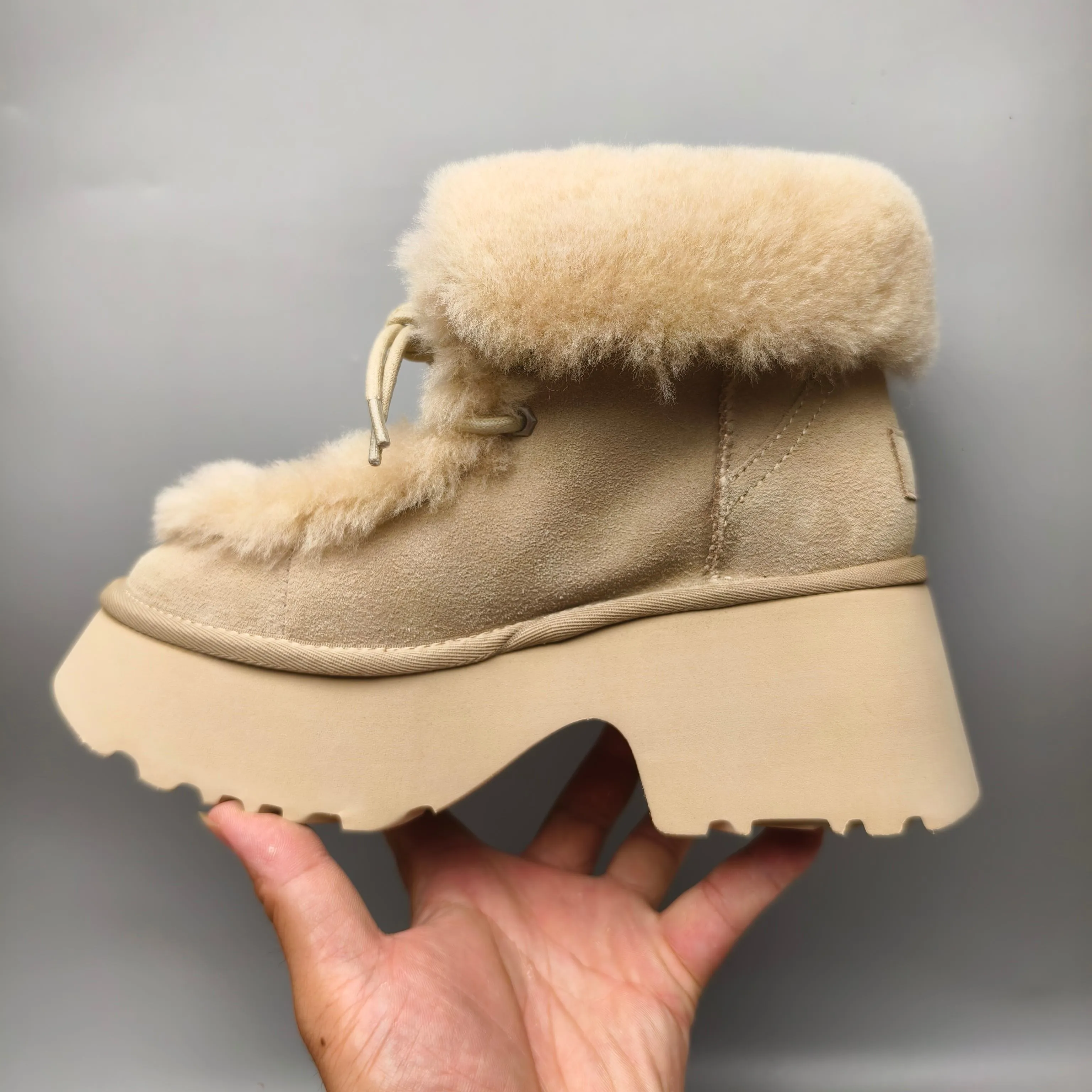 💰 600 UGG sheepskin all-in-one snow boots 1532 Song Yuqi’s same style, Esme wedge-heeled short boots, overflowing lace-up style, color: maroon, mustard, matching size: 35-41